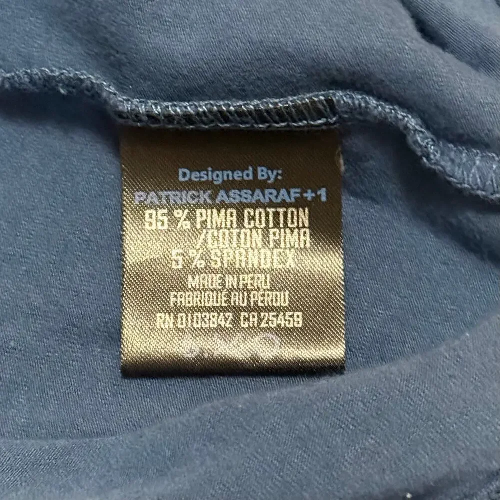 Patrick Assaraf Stretch Pima Cotton Henley Shirt Ombre Tie Dye Peru Blue Large